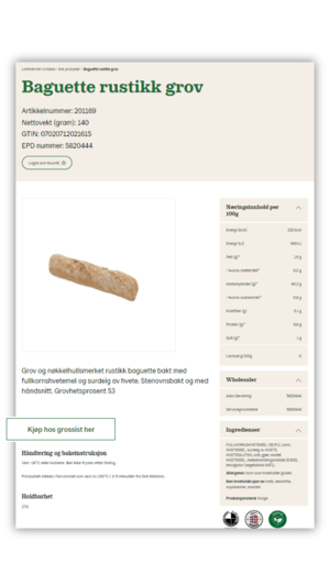Kjøpsknappen kobler bake-off-brød på nettsiden til grossisten